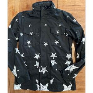 Black Scale stars print hooded military style jacket size Small